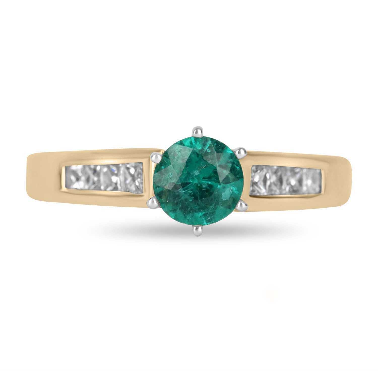 Colombian Elegance: Stacking 0.50tcw 18K 5mm Round Colombian Emerald Bezel Solid Wedding Band