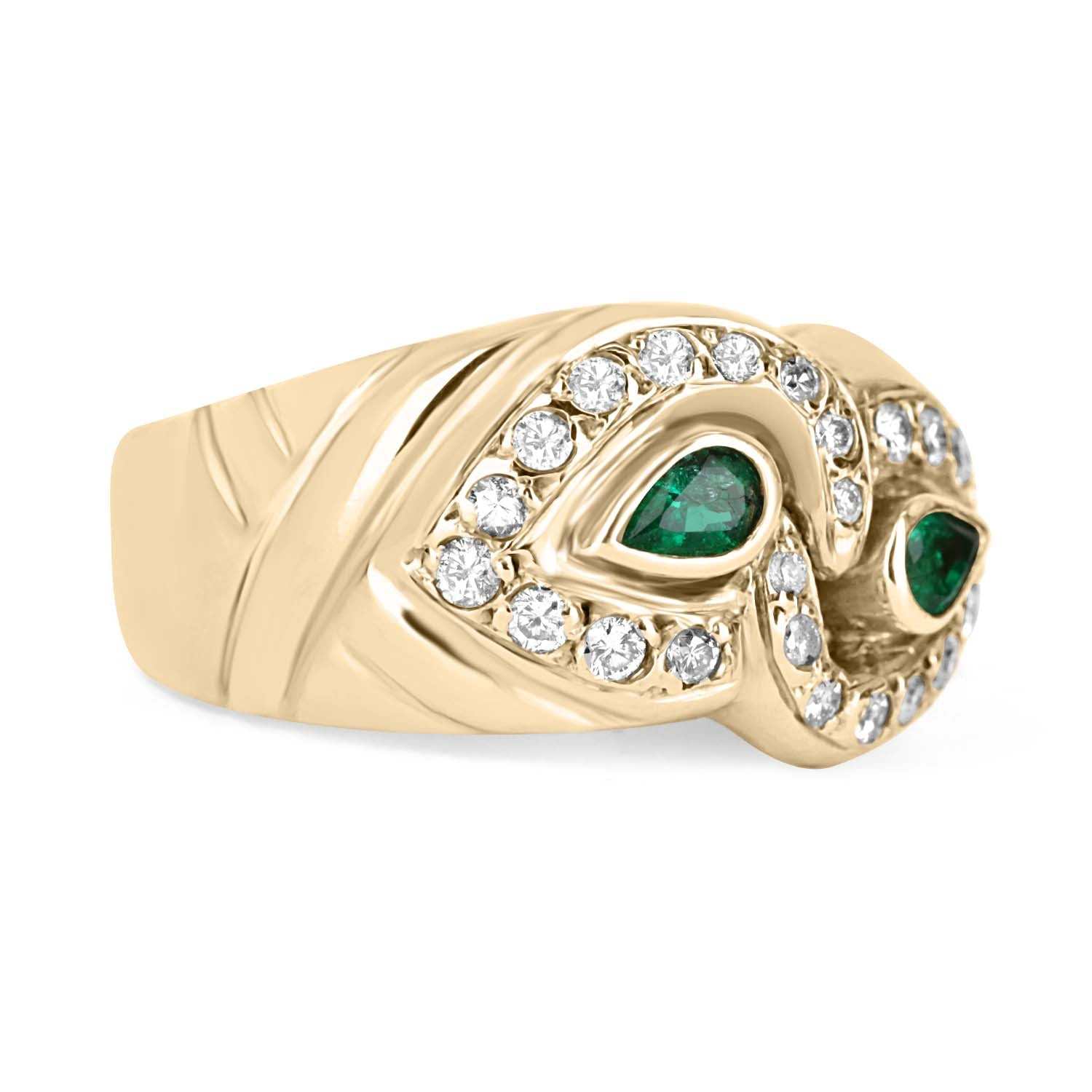 0.70tcw Pear Colombian Emerald & Diamond Wide Band 18K