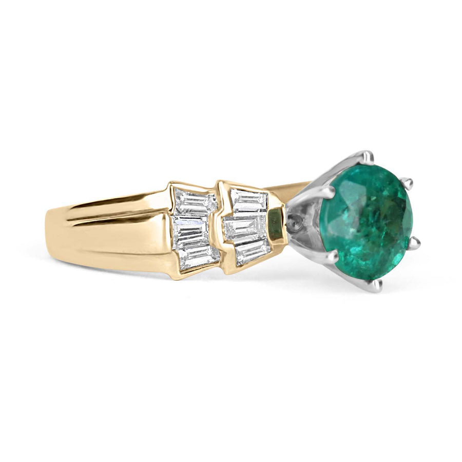 Round Emerald & Diamond Statement Ring Gold
