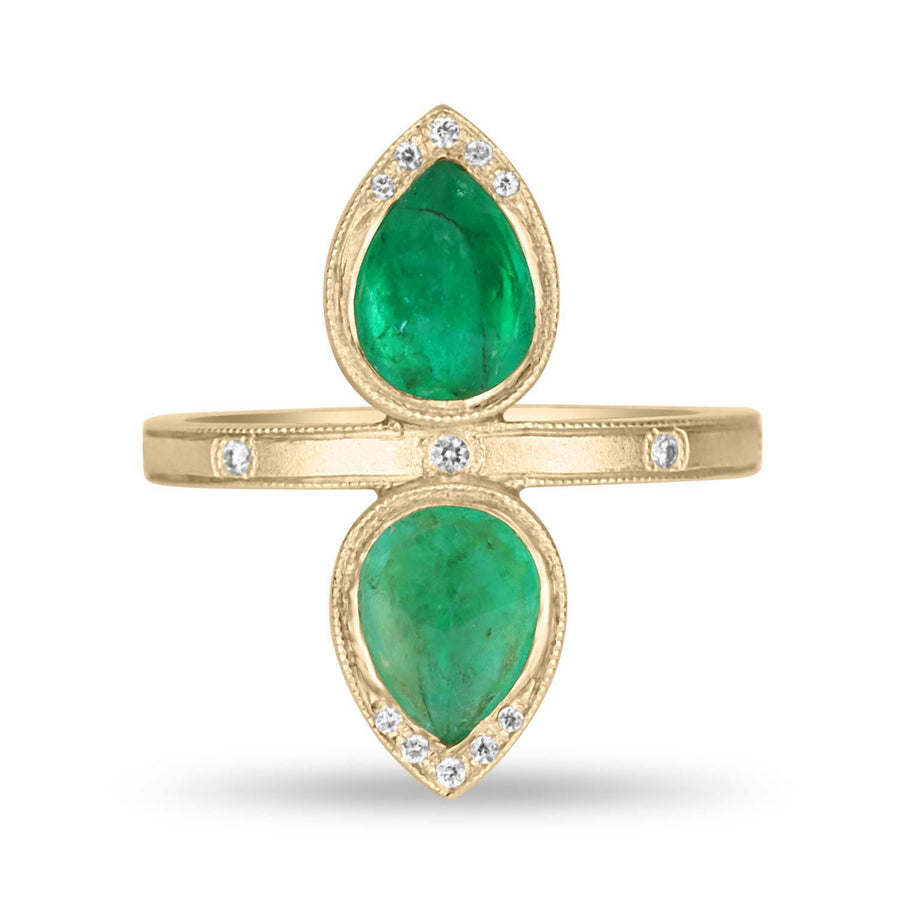 2.48tcw Rose Cut Pear Colombian Emerald & Diamond Statement Ring 18K GIFT