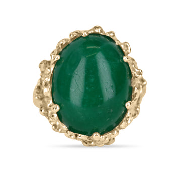 11.90 Carat Large Dark Green Muzo Colombian Emerald Cabochon Nugget Ring 14K