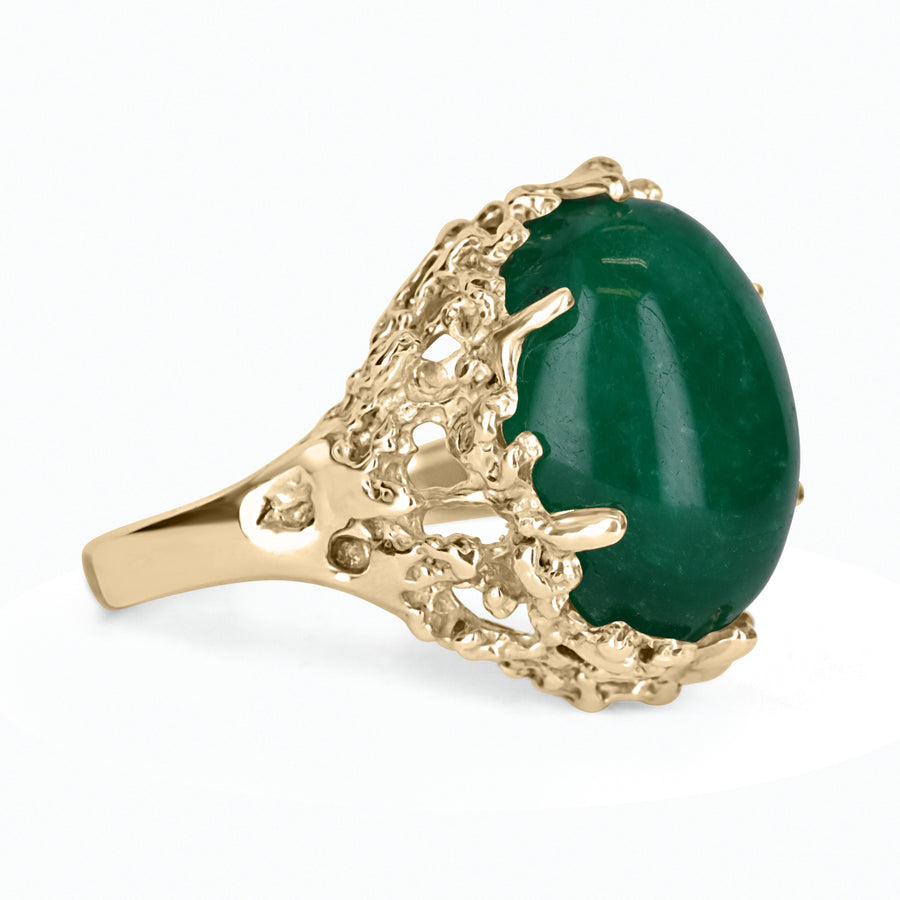 Large Dark Green Muzo Colombian Emerald Cabochon Nugget Ring