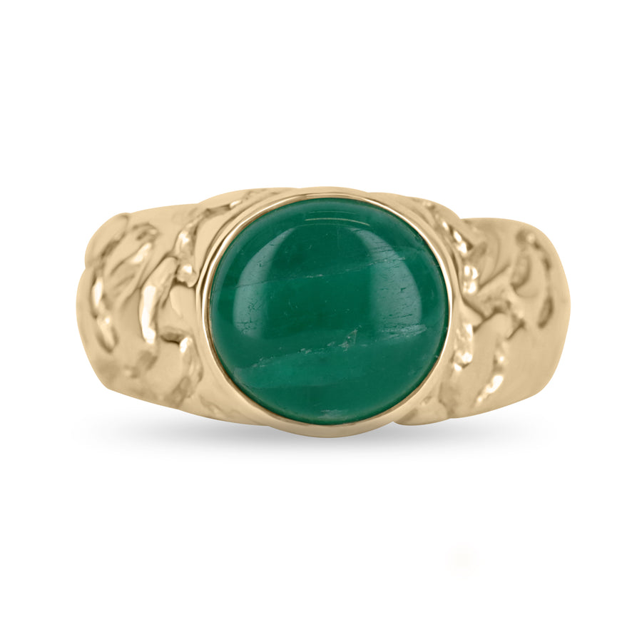 Gold Ring Set with a Cabochon Colombian Emerald