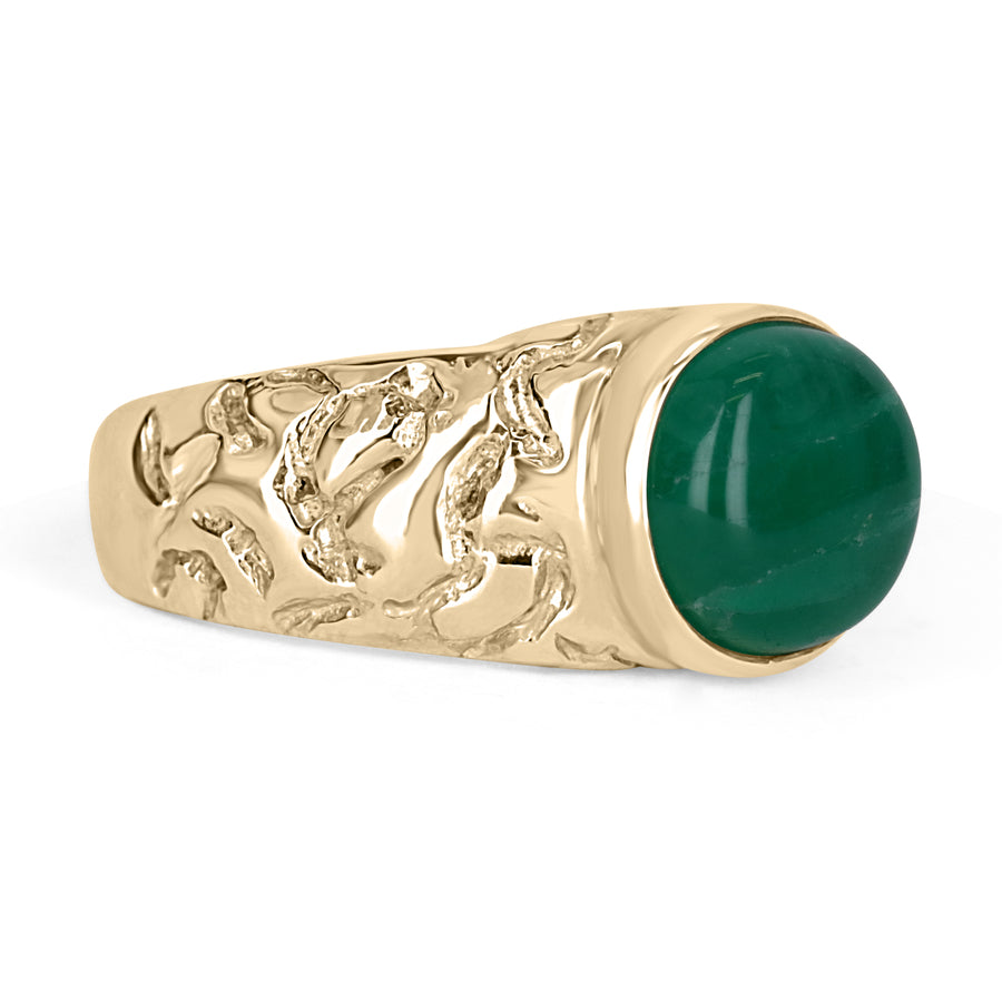 4.04cts 14K Natural Emerald Cabochon Men's Ring