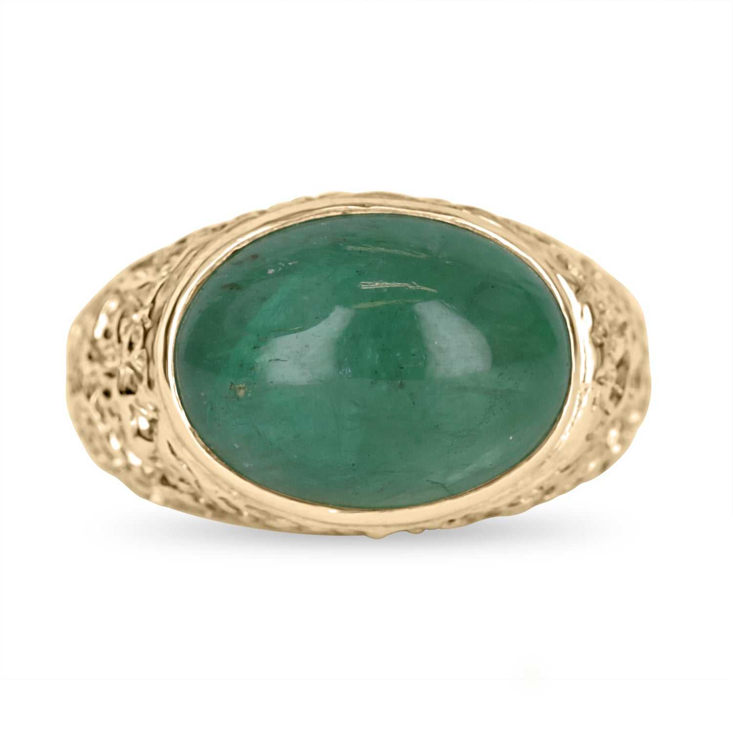 13.01cts 14K Natural Emerald Cabochon Men's Ring