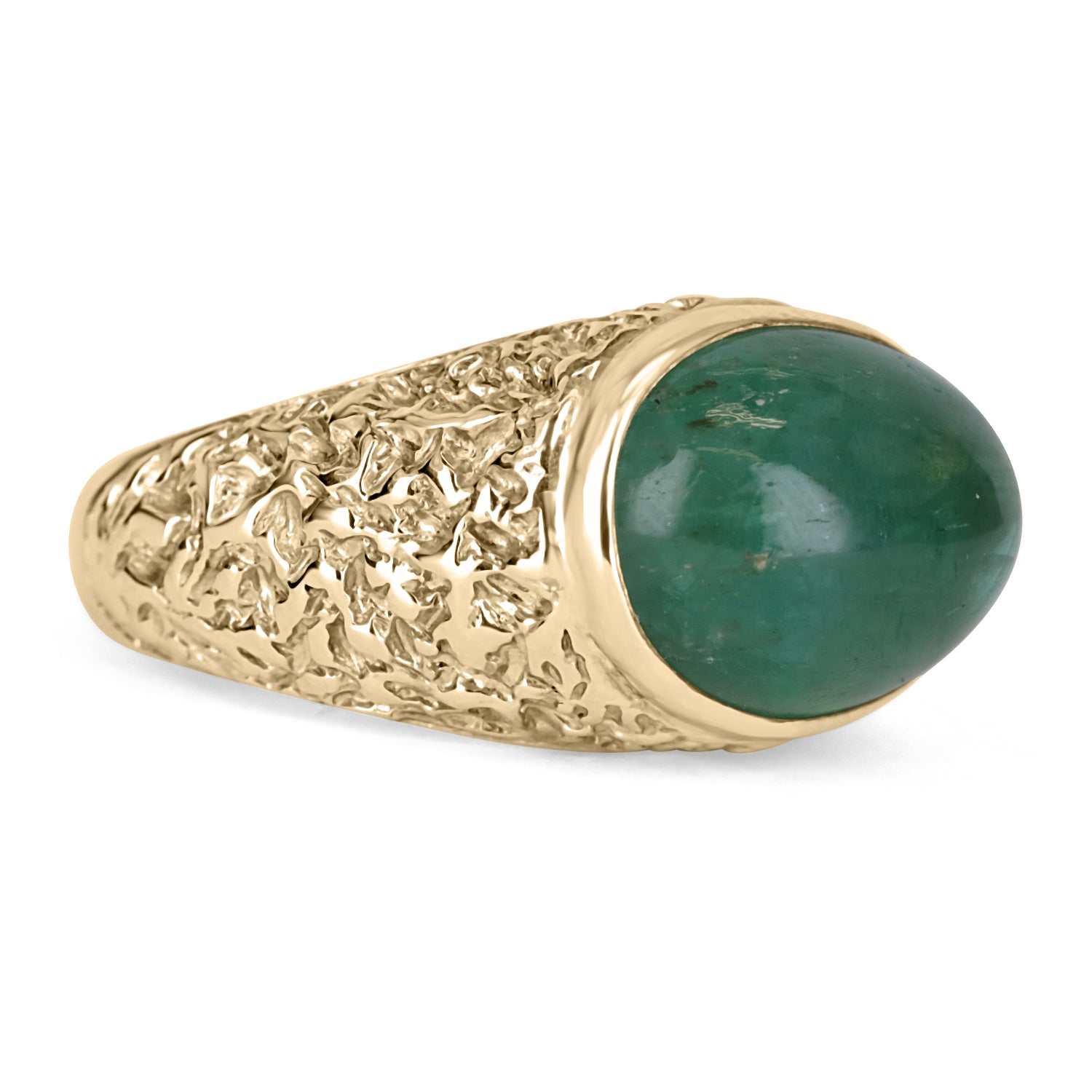 14K Natural Emerald Cabochon Men's Ring