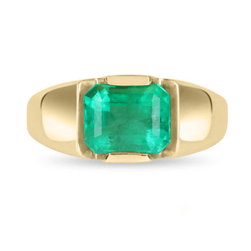 Colombian Emerald & Diamond Three Stone Mens Ring 14K