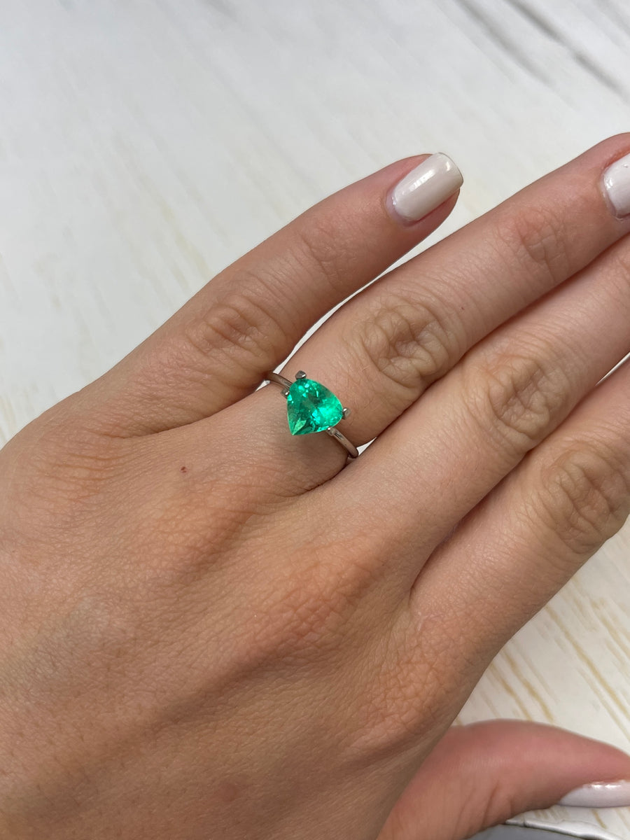 Green Colombian Emerald in 8.5x8.5 Pear Cut: 1.91 Carat