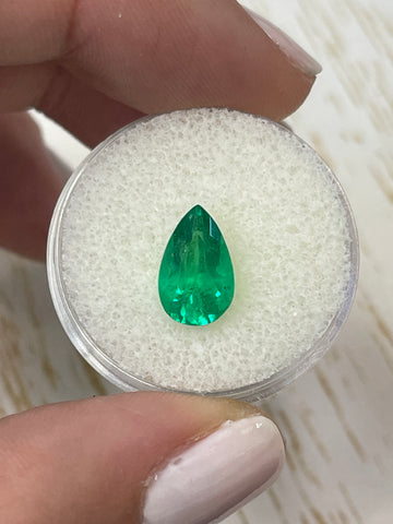 2.09 Carat 11x7 Yellowish Green Natural Loose Colombian Emerald-Pear Cut