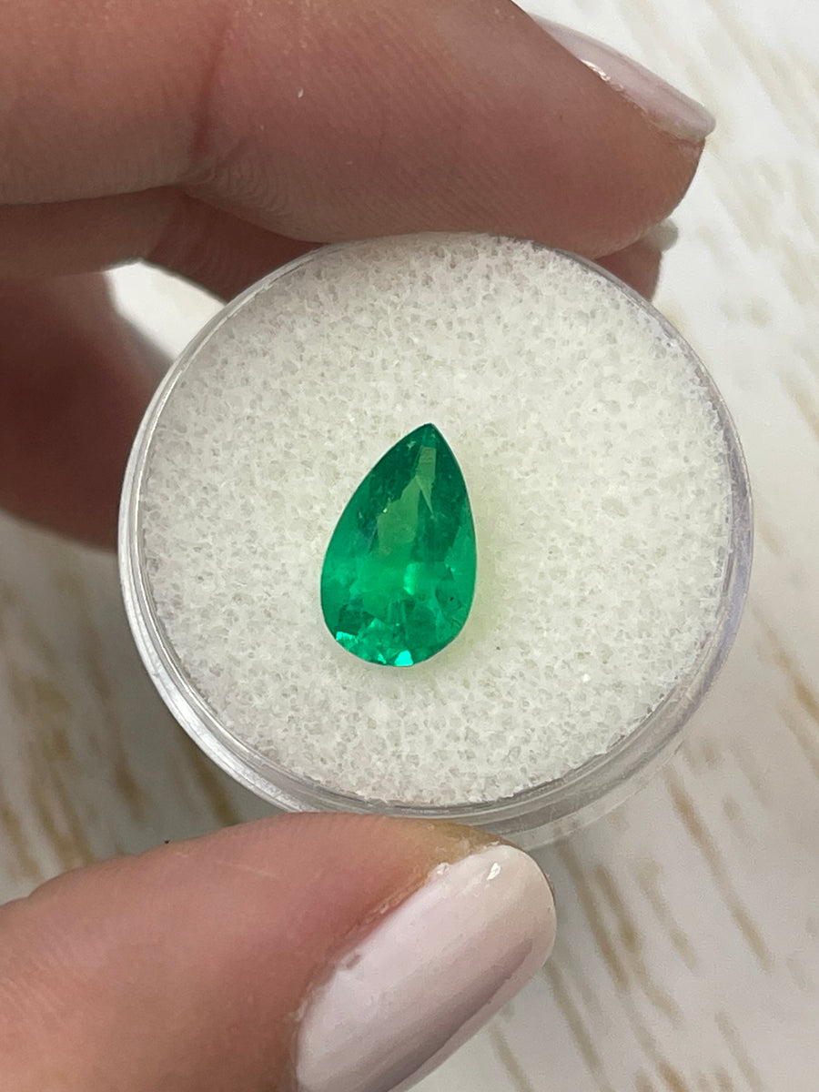 2.09 Carat Pear-Cut Colombian Emerald in Yellowish Green - Loose Gem