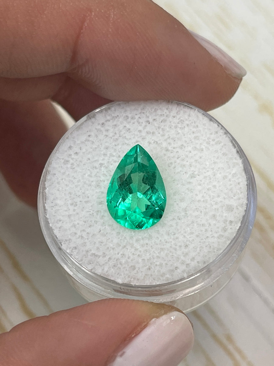 2.51 Carat 12x8 Glowing Green Natural Loose Colombian Emerald-Pear Cut