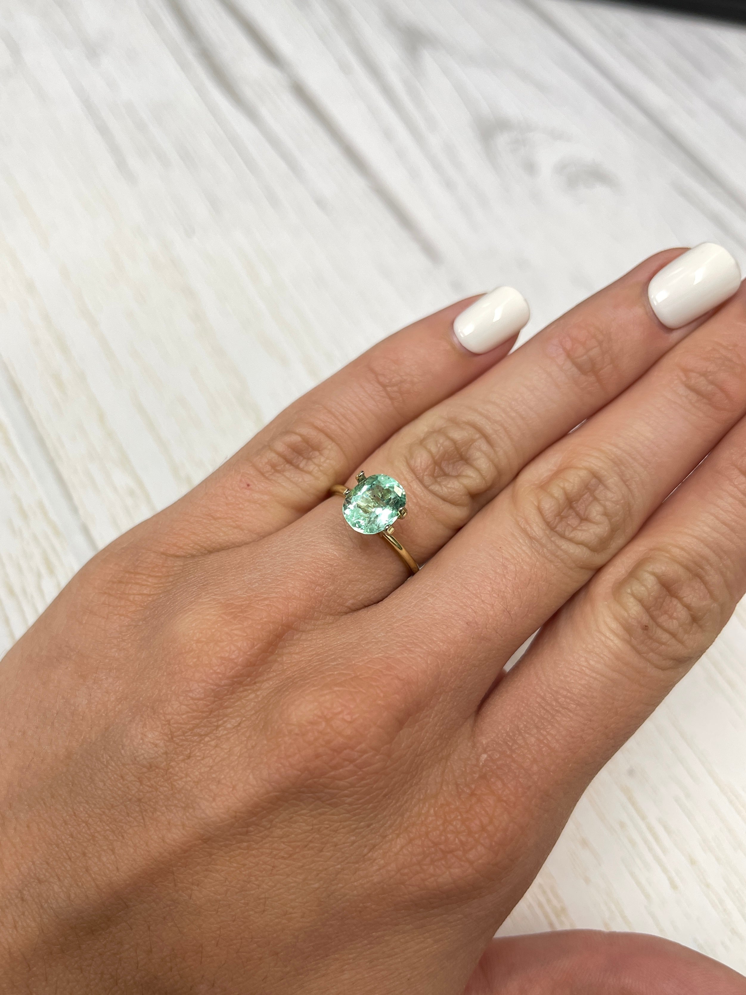 2.10 Carat 9x7 Freckled Sea Foam Green Natural Loose Colombian Emerald-Oval Cut - JR Colombian Emeralds