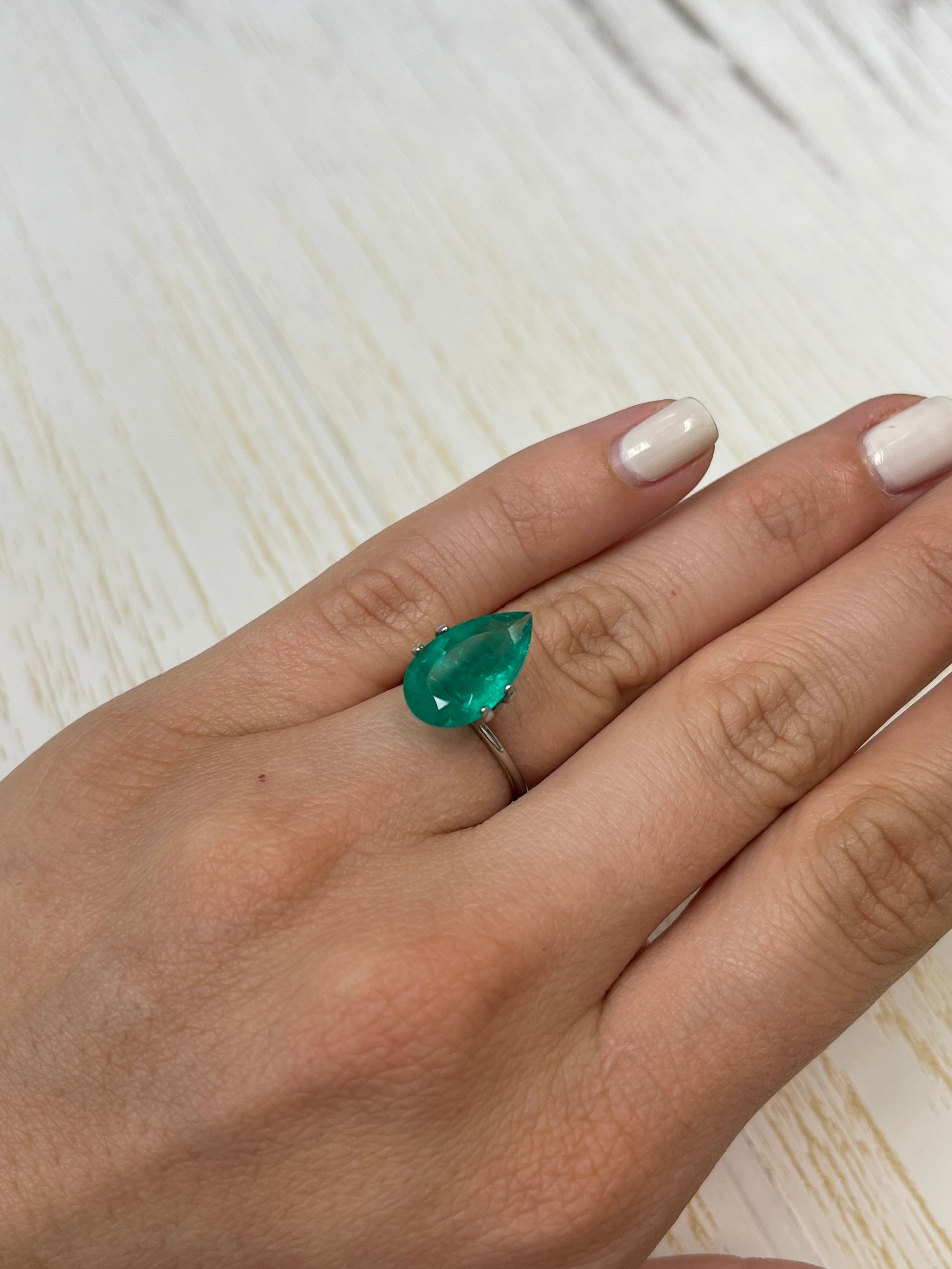 4.73 Carat 16x10 Deep Green Natural Loose Colombian Emerald-Pear Cut - JR Colombian Emeralds