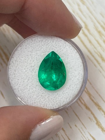 5.0 Carat 14x10 Chunky Yellowish Green Natural Loose Colombian Emerald-Pear Cut