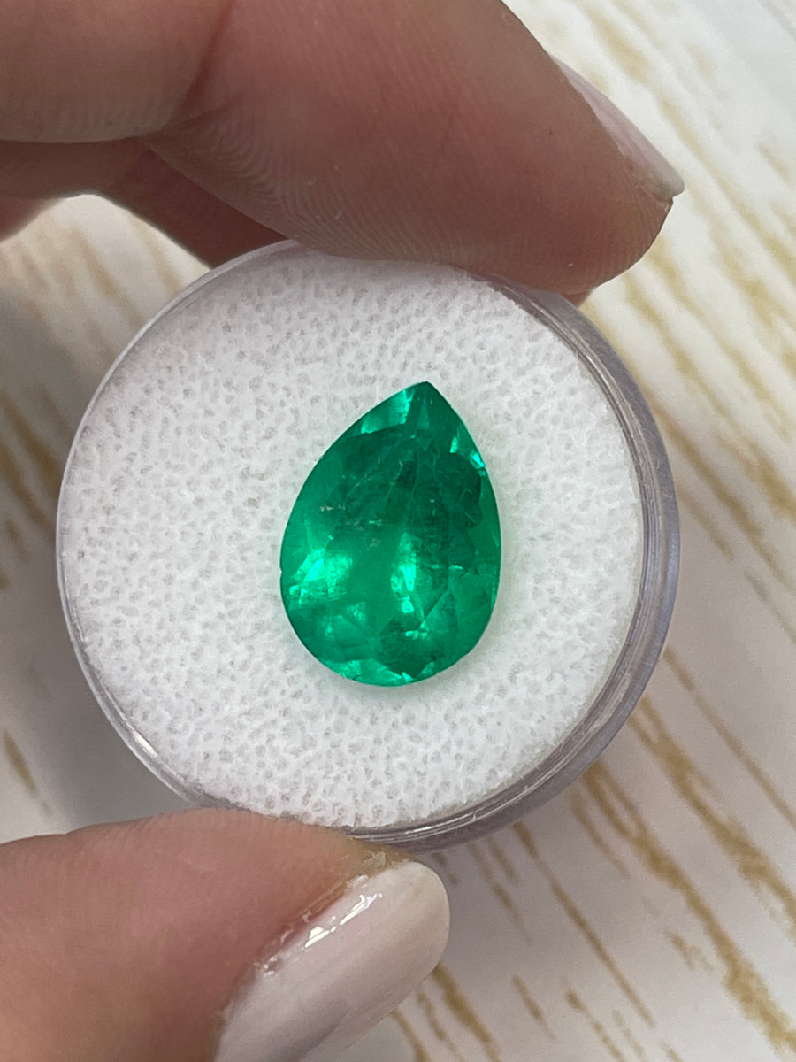 Natural Colombian Emerald - 5.0 Carat Pear Cut - Yellowish Green Hue