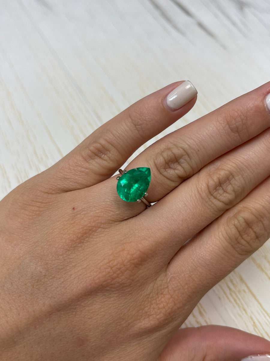 Yellowish Green 14x10 Pear-Shaped Colombian Emerald - 5 Carat Loose Stone