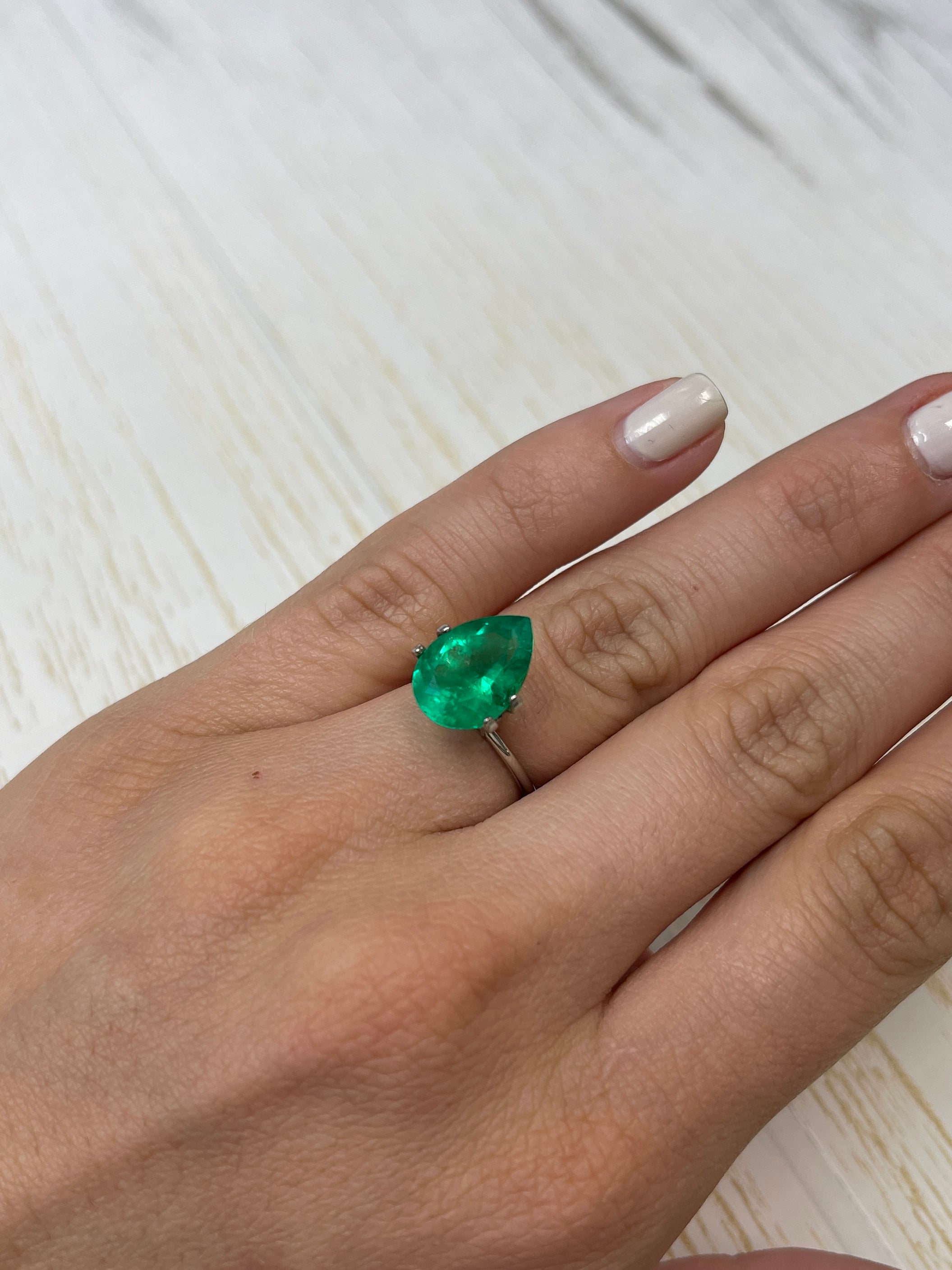 5.0 Carat 14x10 Chunky Yellowish Green Natural Loose Colombian Emerald-Pear Cut - JR Colombian Emeralds