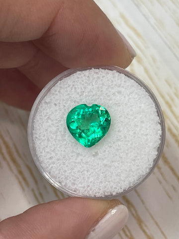 Heart-Shaped 2.45 Carat Colombian Emerald - Vibrant Yellowish Green Loose Gem