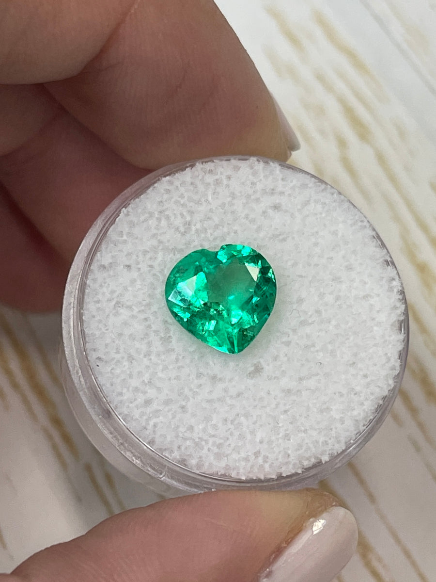 Gorgeous 2.45 Carat Loose Colombian Emerald - Heart Shaped, Yellow-Green Hue
