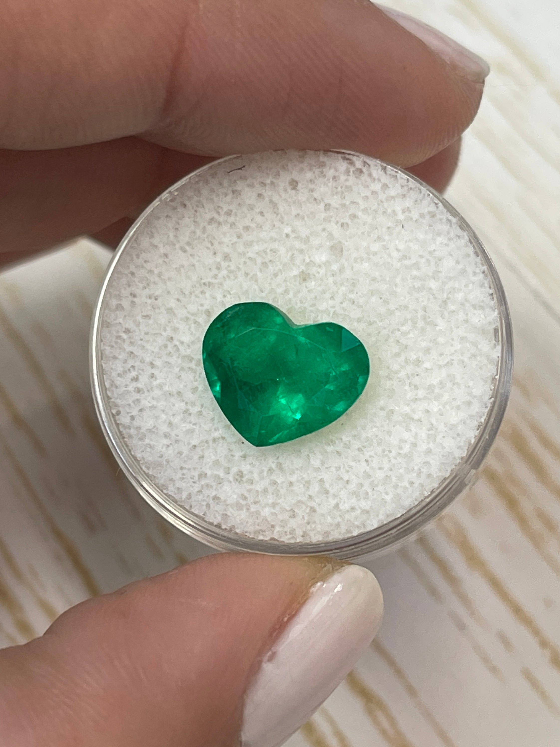 3.39 Carat Deep Green Natural Loose Colombian Emerald-Heart Cut - JR Colombian Emeralds