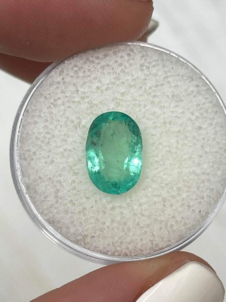 Oval-Cut 2.22 Carat Colombian Emerald in Light Bluish Green