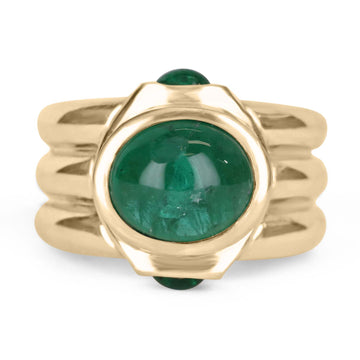 3.87tcw 14K Emerald Cabochon Three Stone Mens Ring
