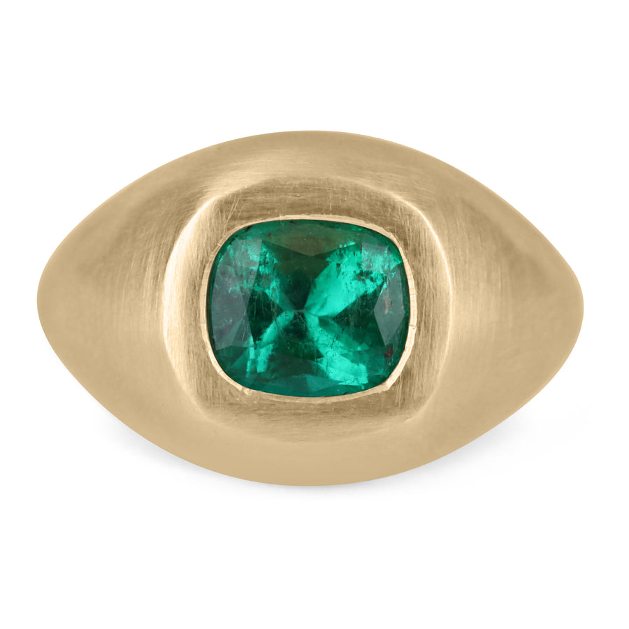 1.30 Carat Bezel Set Colombian Emerald Gypsy Ring 14K