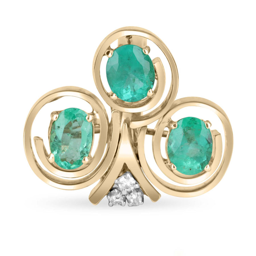 3.09tcw 14K Oval Colombian Emerald & Diamond Statement Art Nouveau Ring 1910s