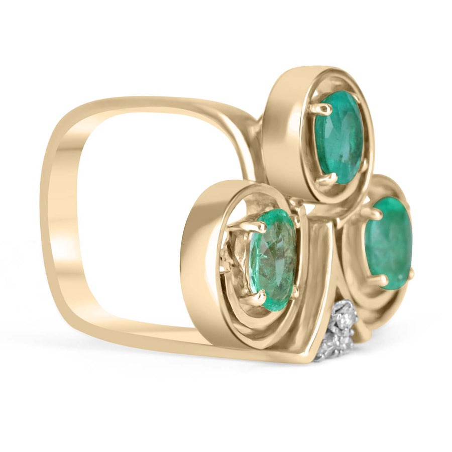 Colombian Emerald & Diamond Statement Art Nouveau Ring 1910s