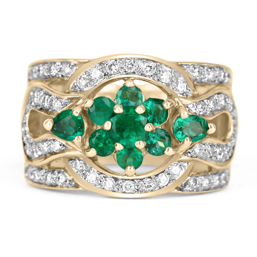 2.07tcw Fine Quality Emerald & Diamond Wide Band Ring 18K