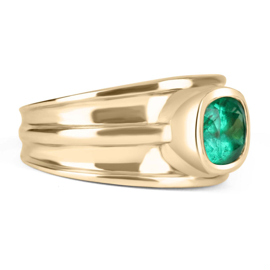 Colombian Emerald Men's Solitaire Ring 18K