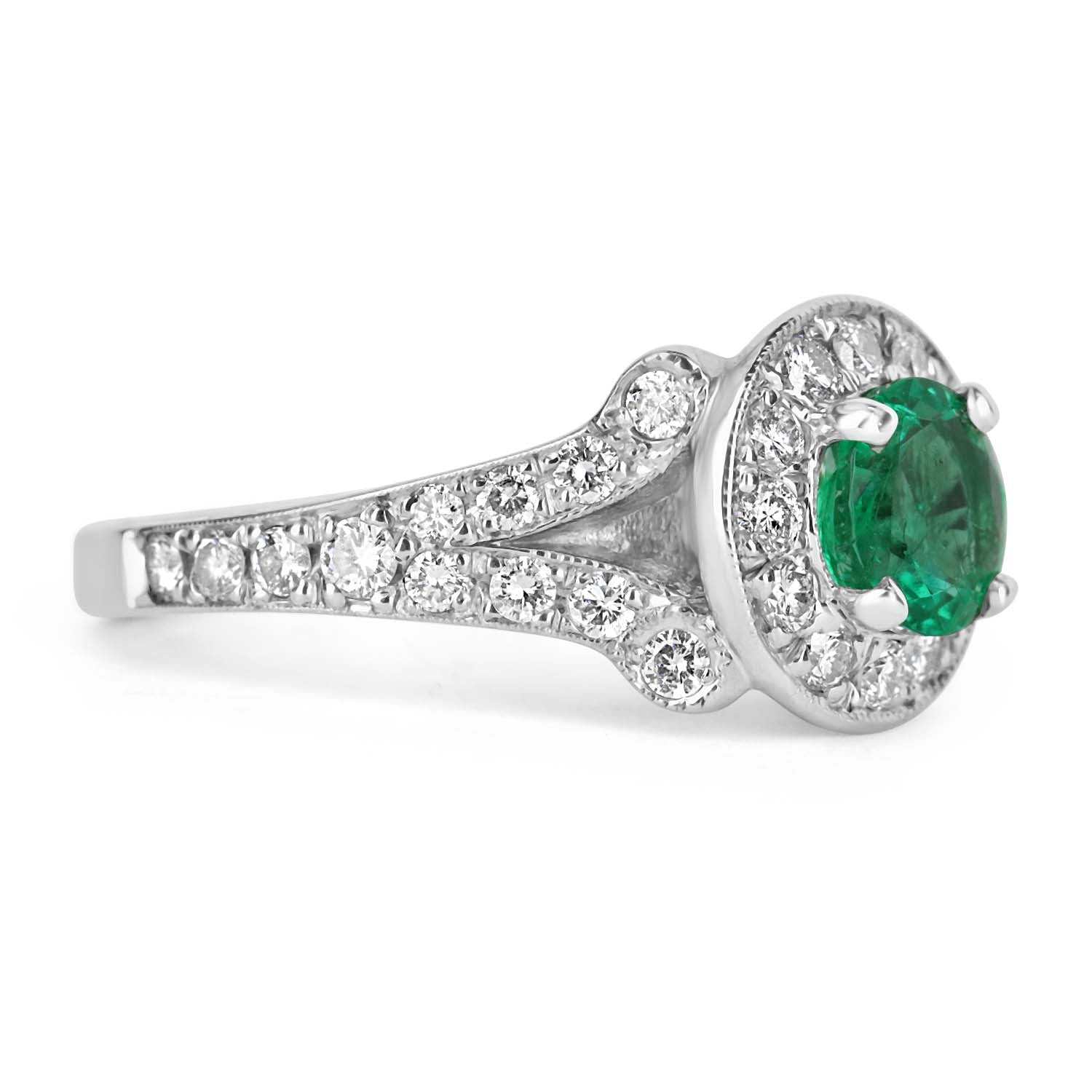 1.82tcw Emerald & Diamond Handcrafted Halo Engagement Ring 14K - JR Colombian Emeralds