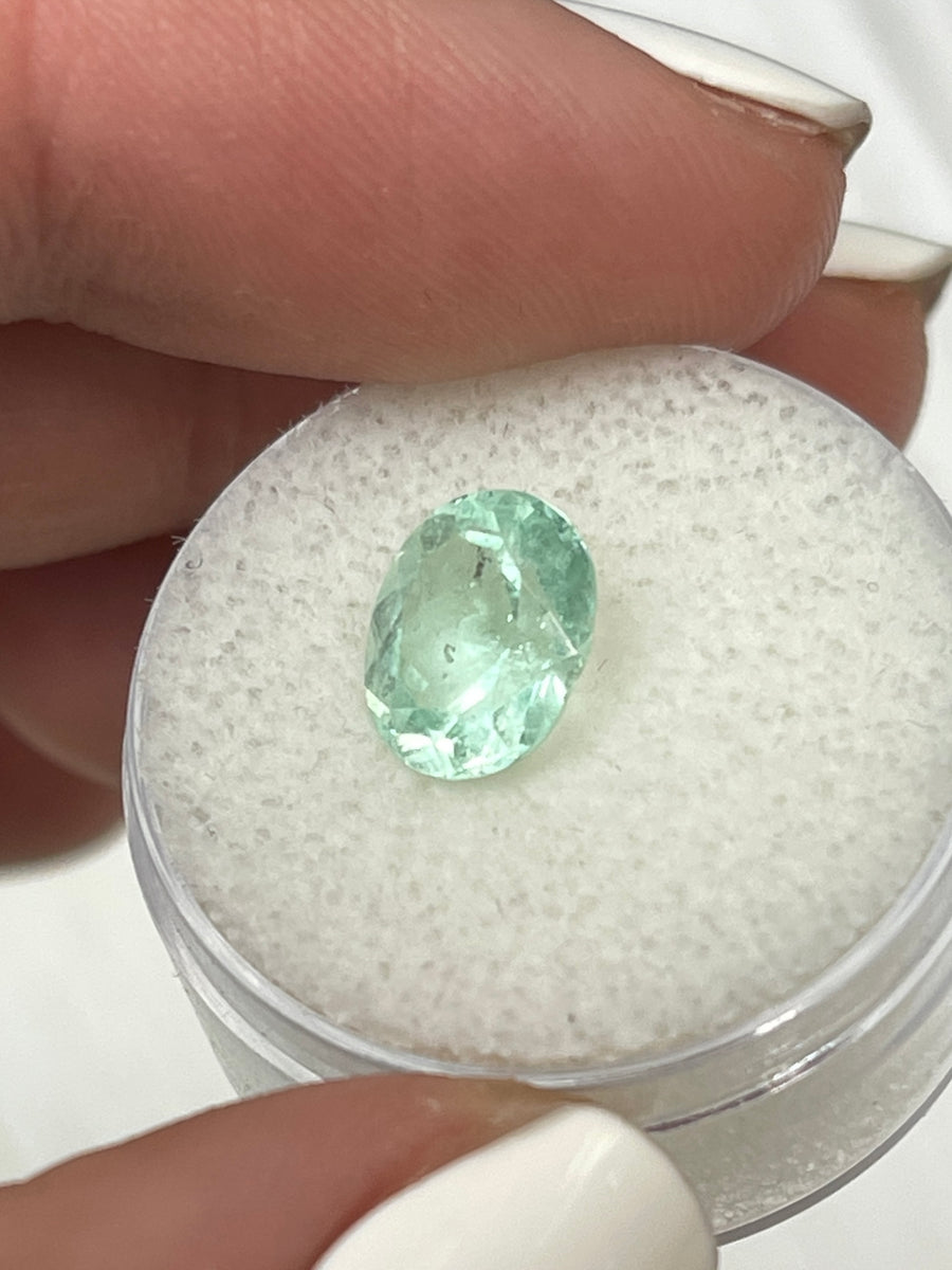 Vivid Sea Foam Green 2.36 Carat Colombian Emerald - Oval Shape