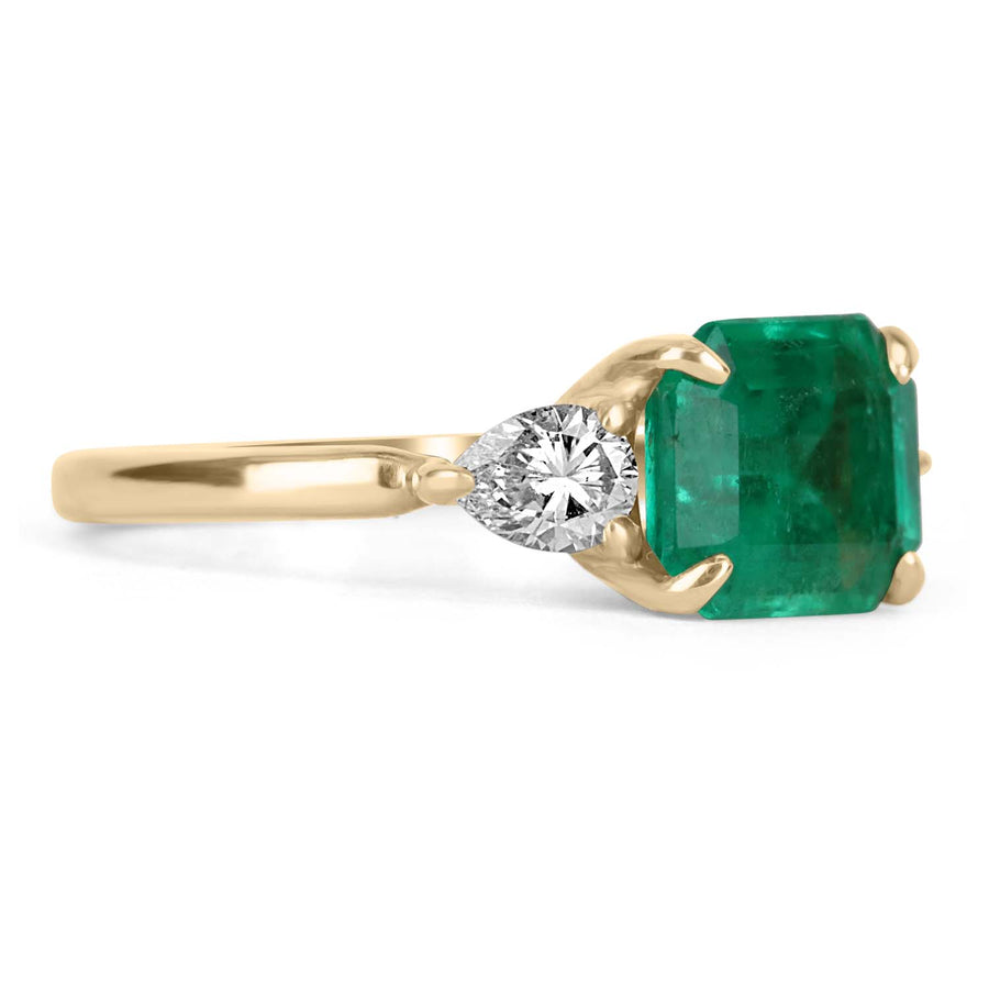 Three Stone Emerald & Diamond Pear Cut Ring