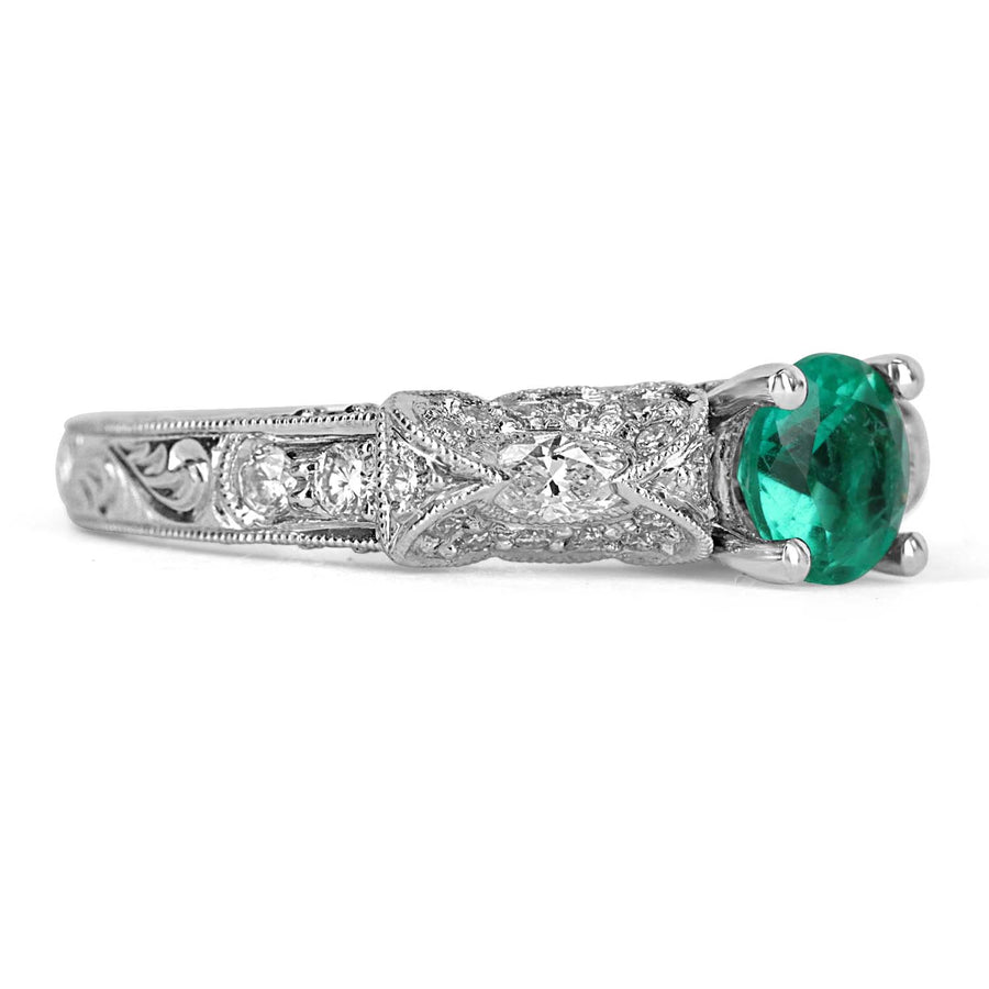 Round Emerald & Diamond Edwardian Engagement Earrings 14K