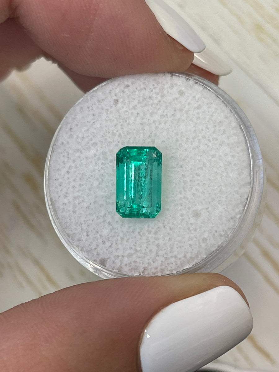 Emerald Cut 1.96 Carat Loose Colombian Emerald with Bluish Green Hue