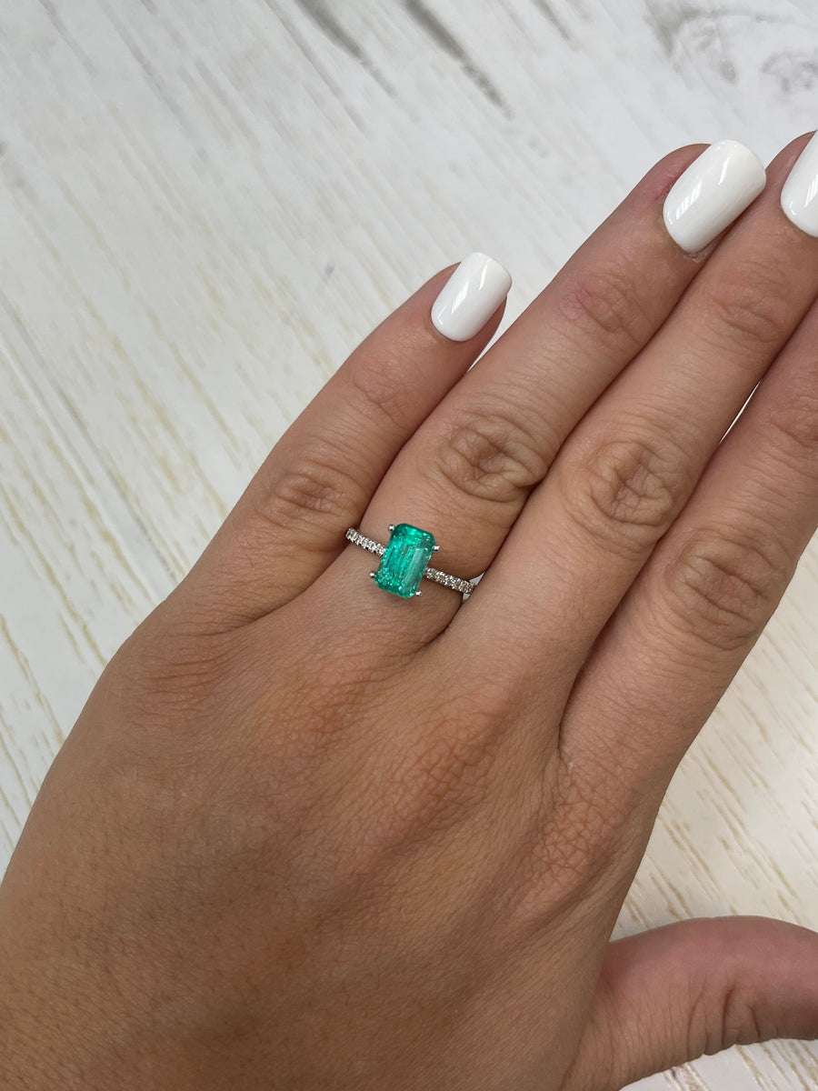 Emerald Cut Gemstone - 1.96 Carat Colombian Emerald - Bluish Green