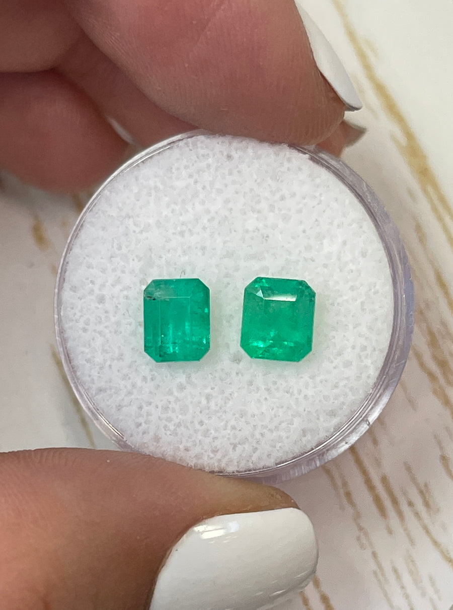 Pair of 2.30 Total Carat Weight Loose Colombian Emeralds in Emerald Cut