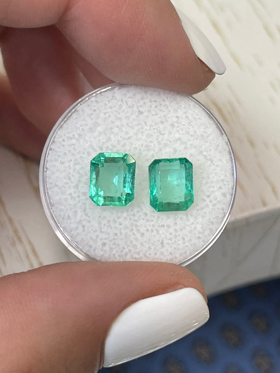 Emerald Cut Colombian Emeralds - A Pair of 3.33 Total Carat Weight 8x6 Loose Stones