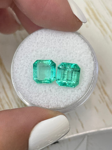 Asscher Cut Colombian Emeralds - A Pair of 8x8 Loose Stones Totaling 5.10tcw
