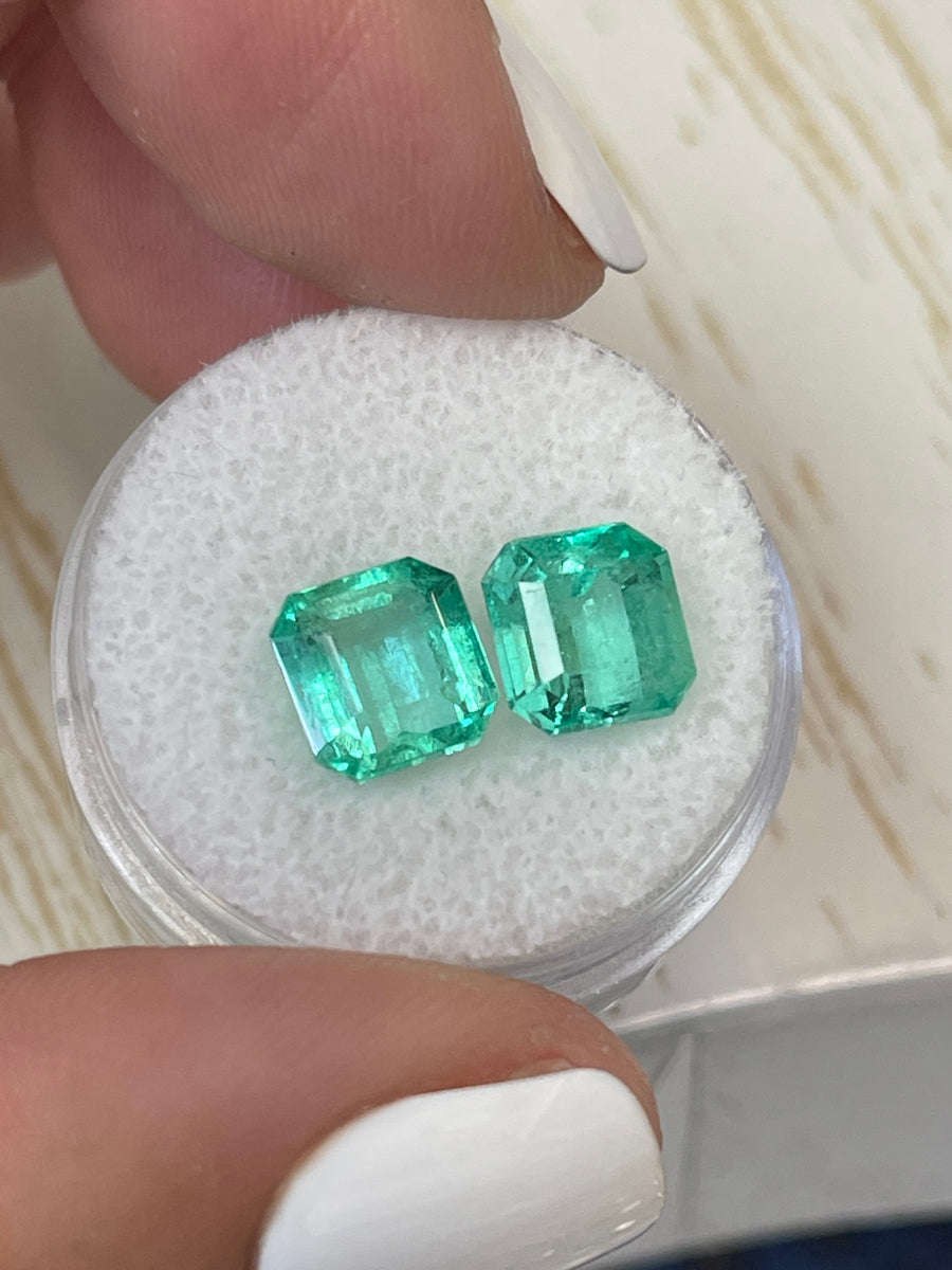 Loose Colombian Emeralds - Asscher Cut, 5.10tcw, 8x8mm, Sold as a Matching Set