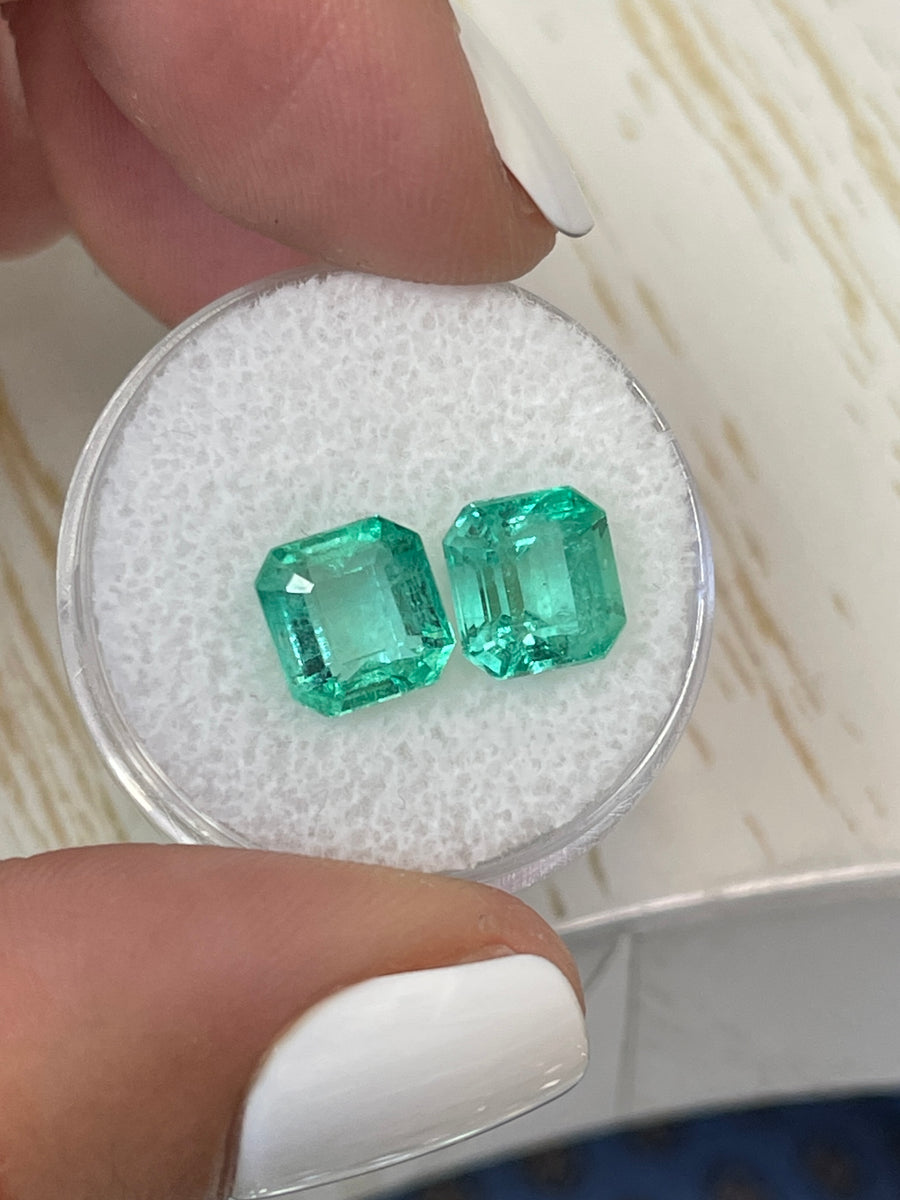 5.10tcw 8x8 Matching Loose Colombian Emeralds-Asscher Cut