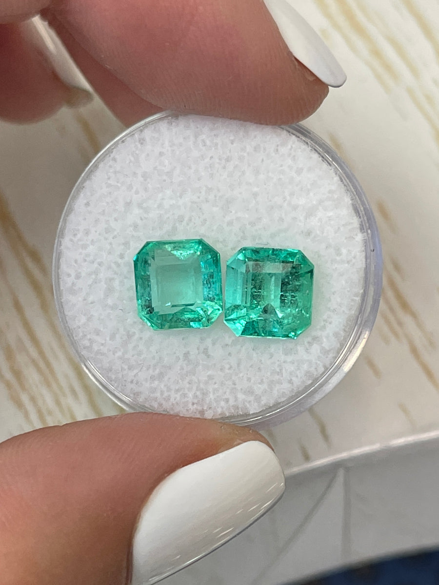 Pair of Asscher Cut Colombian Emeralds - Loose Stones, 5.10tcw, 8x8mm