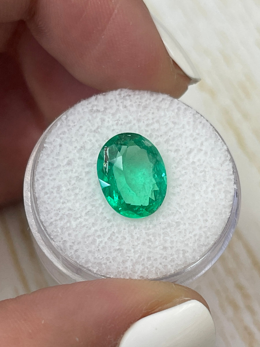Oval Colombian Emerald Gemstone - 3.57 Carat - 12x10mm - Vibrant Yellowish Green
