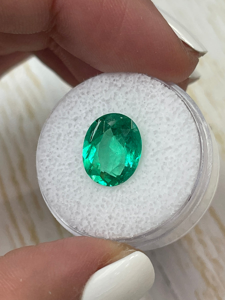Natural Loose Colombian Emerald - 3.57 Carat - Oval Cut - 12x10 mm - Lively Yellow-Green Hue