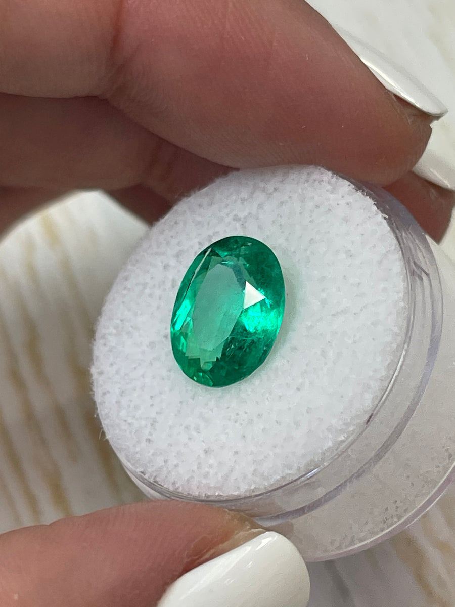 3.57 Carat Colombian Emerald - Oval Shape - 12x10 mm - Rich Yellow-Green Color