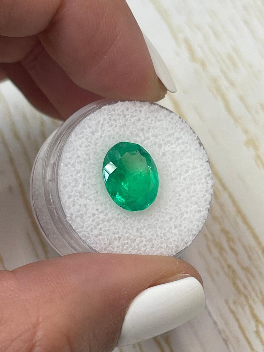 3.70 Carat 12x10 Vibrant Electric Green Natural Loose Colombian Emerald-Oval Cut