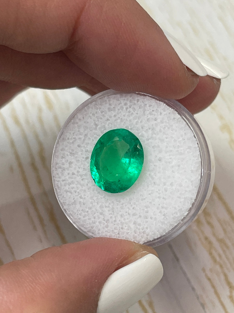 3.70 Carat Oval-Shaped Colombian Emerald in Vibrant Electric Green Hue