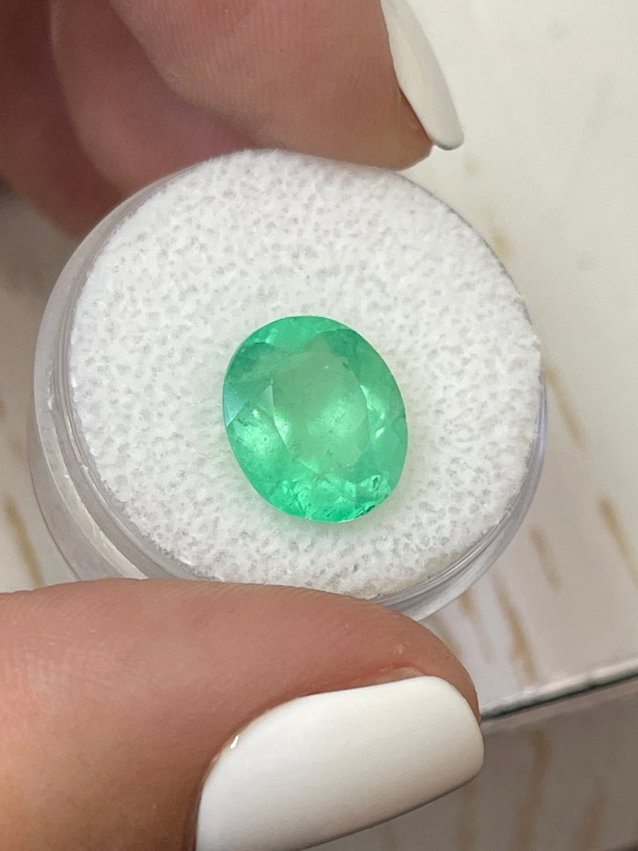 Yellowish Green Natural Colombian Emerald - 5.21 Carat Oval Gem
