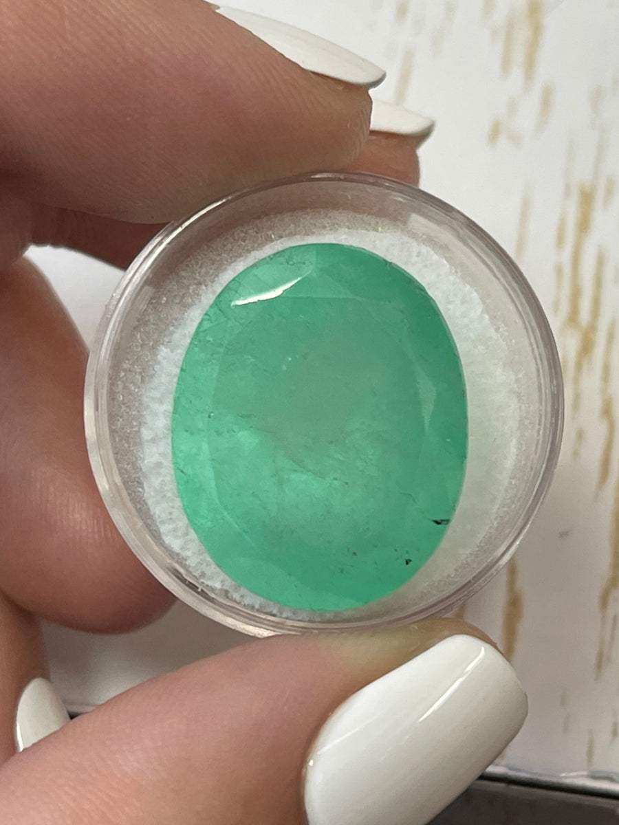 Large 34.96 Carat Oval Cut Colombian Emerald - Earthy Green Gemstone